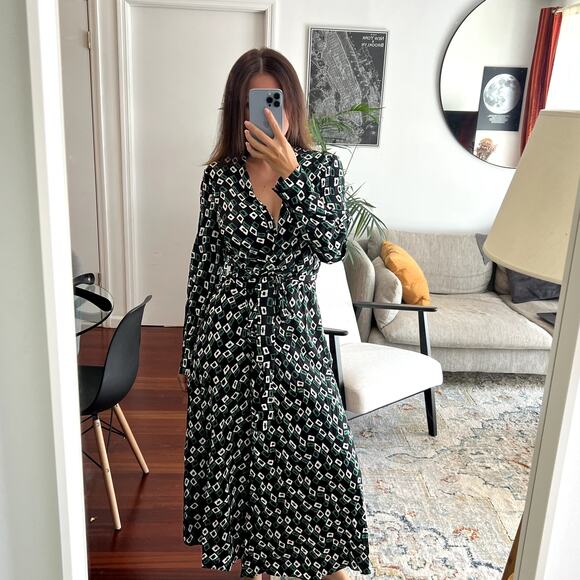 Diane von Furstenberg Tori Geometric-Print Midi Wrap Dress size S C0 - Picture 1 of 8